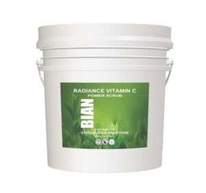 A white bucket labeled "Pro Collagen Marine Day Cream" with the brand name "BIAN." The label features a mountainous landscape and mentions it is suitable for dry and mature skin types