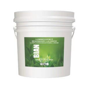 A white bucket labeled "Pro Collagen Marine Day Cream" with the brand name "BIAN." The label features a mountainous landscape and mentions it is suitable for dry and mature skin types