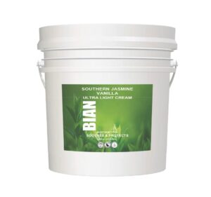 A white bucket labeled "Pro Collagen Marine Day Cream" with the brand name "BIAN." The label features a mountainous landscape and mentions it is suitable for dry and mature skin types